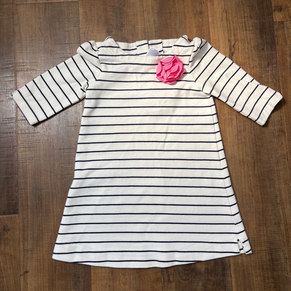Janie and Jack Kids Blue and White Striped Dress with 3/4 Sleeve Size 3